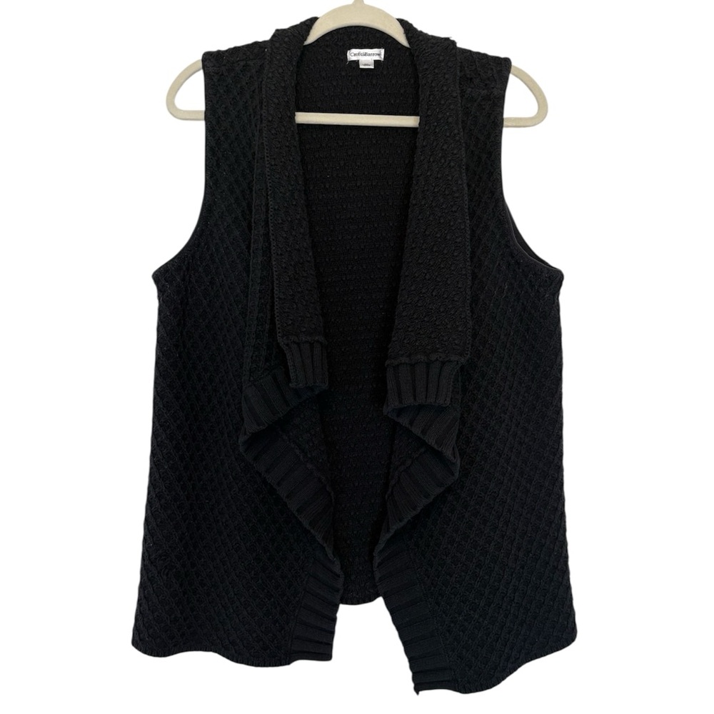 Croft and Borrow Black Knit Open Front Vest Cozy Womens XL